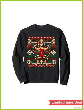 Ugly Christmas Sweatshirt Weightlifting Santa Hat Gym Pullover